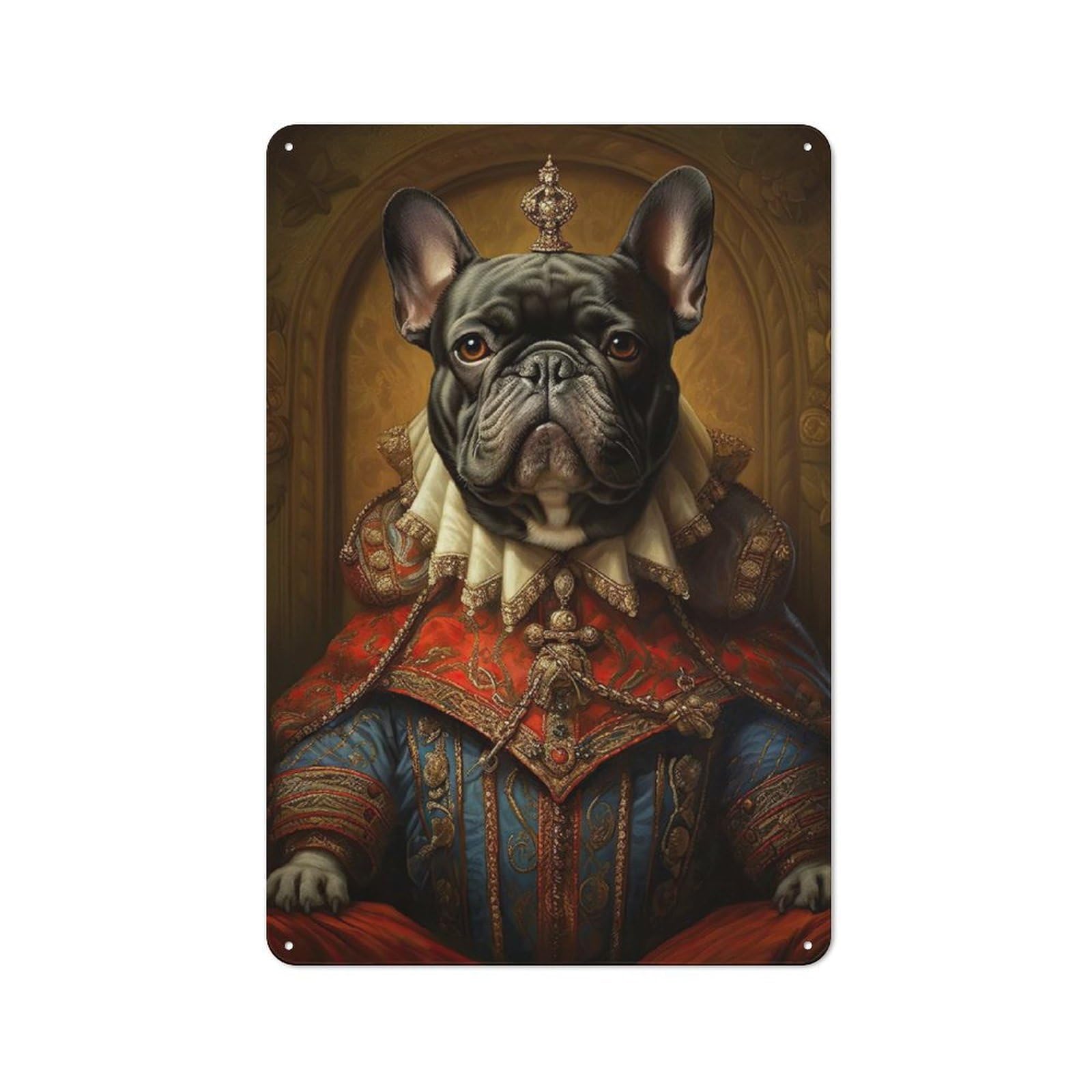 Metal Wall Sign with French Bulldog The King Design 30x20cm, Loft Style Studio Wall Art for Flat, Bar, Studio Or Gallery Wall