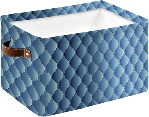 Gradient Blue Large Storage Baskets Bins Modern Geometric Minimalist Fish Scale Lattice Collapsible Storage Box Laundry Organizer for Closet Shelf