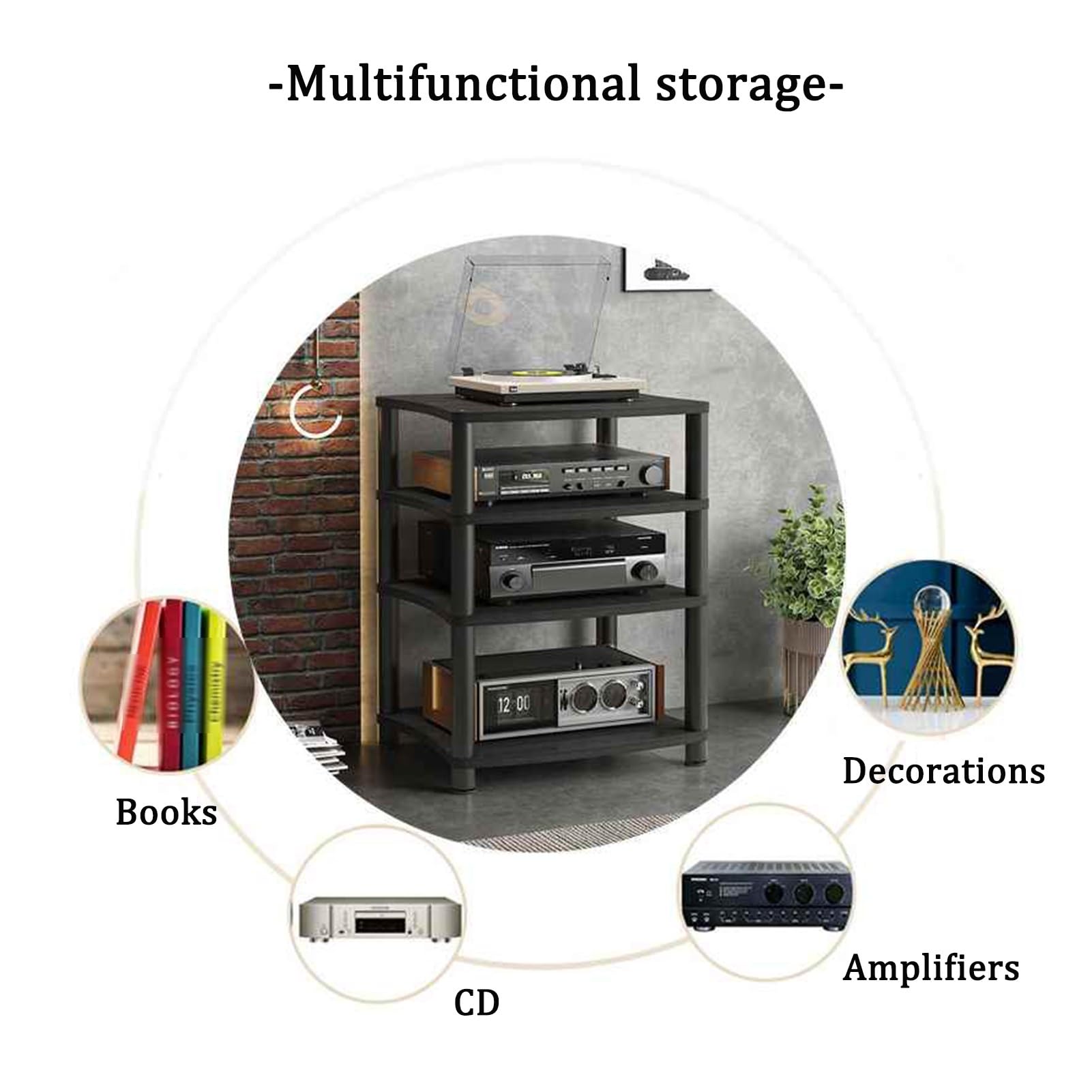 Drewniana szafka na multimedia, stojak audio do salonu, otwarta wieża stereo do odtwarzaczy DVD, konsole do gier, 2-poziomowa konstrukcja, jasne wykończenie orzechowe