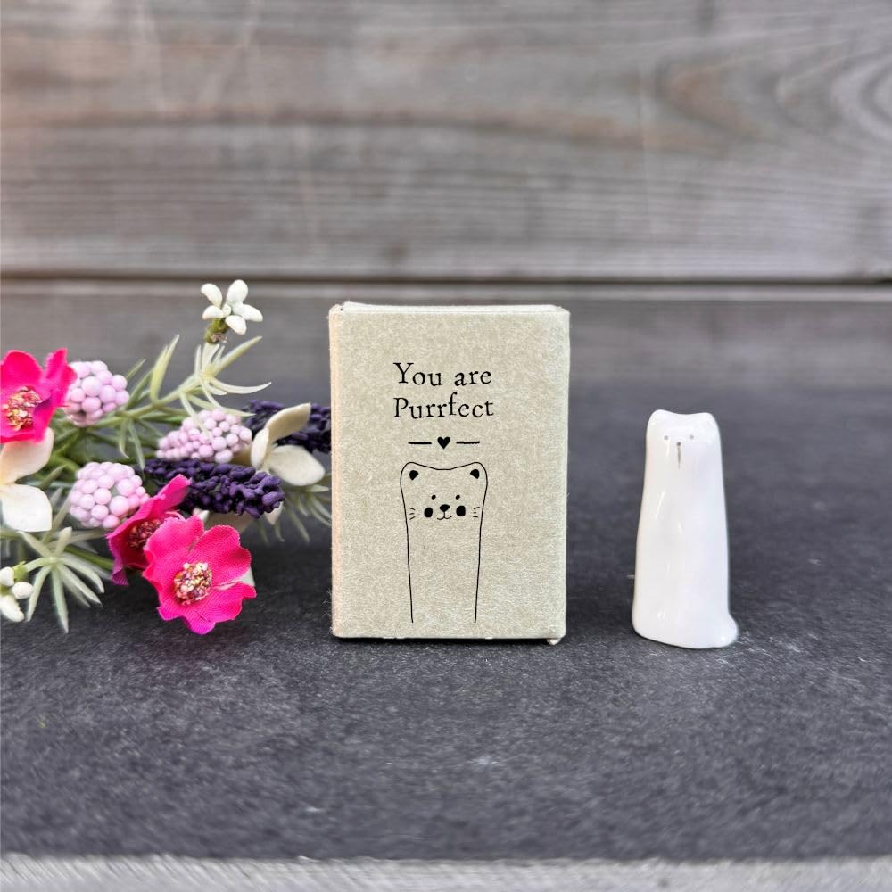 Luck And Luck White Personalised Small Porcelain Matchbox Cat, Friendship Boxed Gift, Pocket Hug, Keepsake Mini Ornament, Porcelain Token Gift, You Are Purrfect