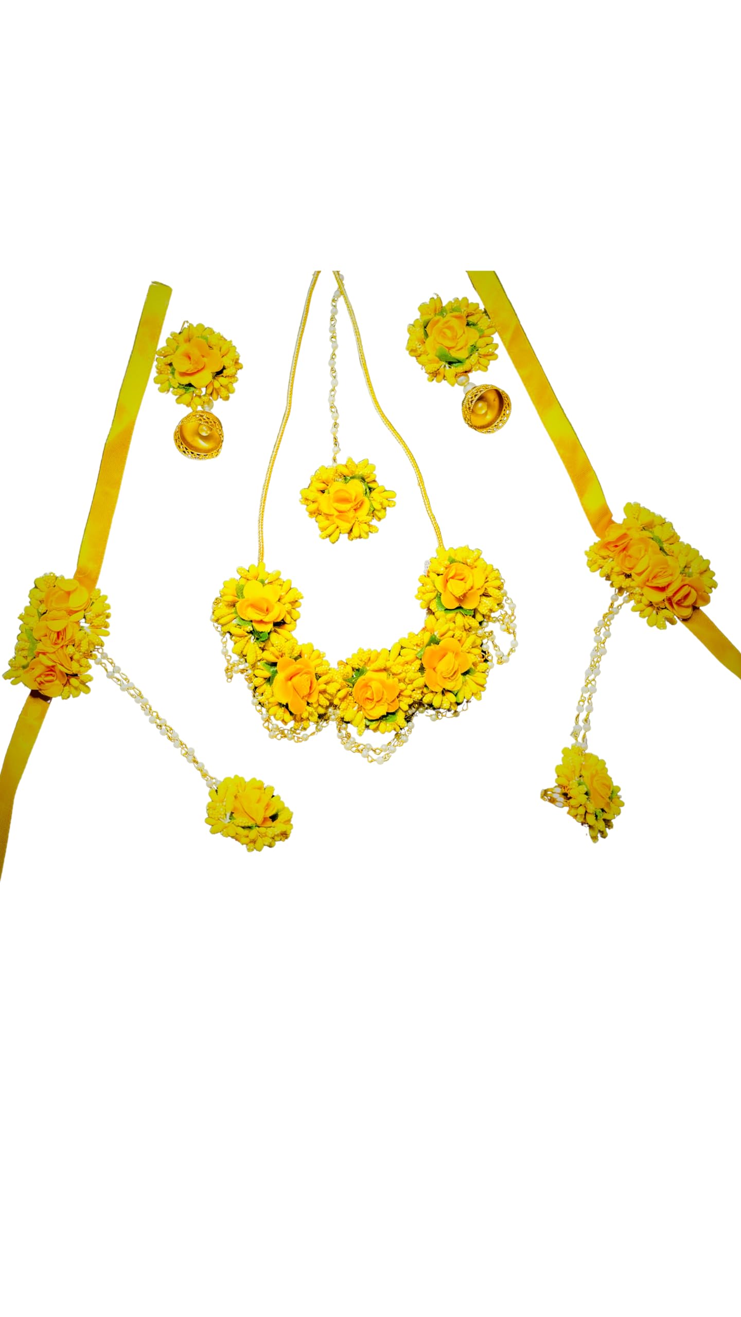 Haldi Mehendi Godbharai Women and Girls Flower Jewellery Necklace Set Flowers Jewellery Set For Haldi Gota Patti Necklace, Earrings, Maang Tika for Women & Girls (Yellow) (B0CSFK8NXH) Amazon Price History, Amazon Price Tracker