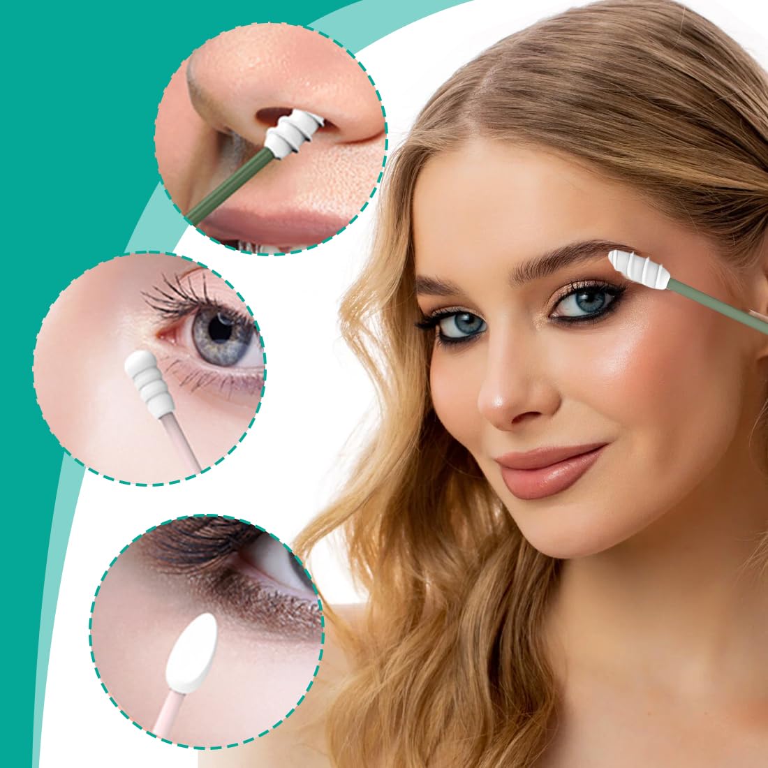 Set di 4 Cotton Fioc Riutilizzabili in Silicone per Pulizia Orecchie Neonati e Adulti, Bastoncini Lavabili per Trucco con Custodia e Specchio