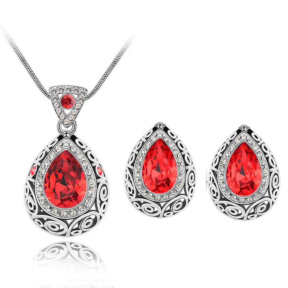 FFWTPY Juego de joyas de boda para Mujer Plata Cristal Conjunto de Collar y Pendientes Retro Lágrima Conjunto con Colgante para Niña Novia y Dama de honor
