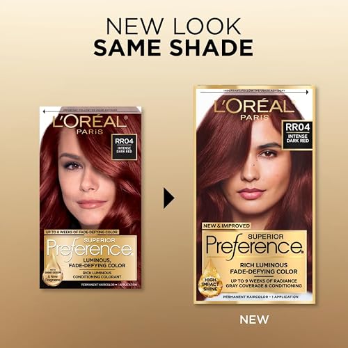 L'Oreal Paris Superior Preference Fade-Defying + Shine Permanent Hair Color, RR-04 Intense Dark Red, Pack of 1, Hair Dye