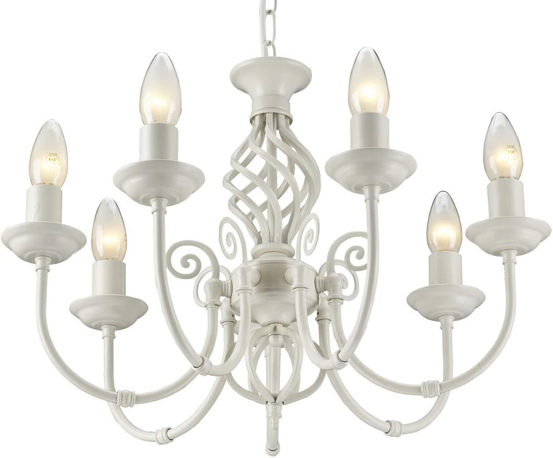 THLC Traditional Barley Knot Twist 7 Light Ceiling Pendant Chandelier Cream Finish