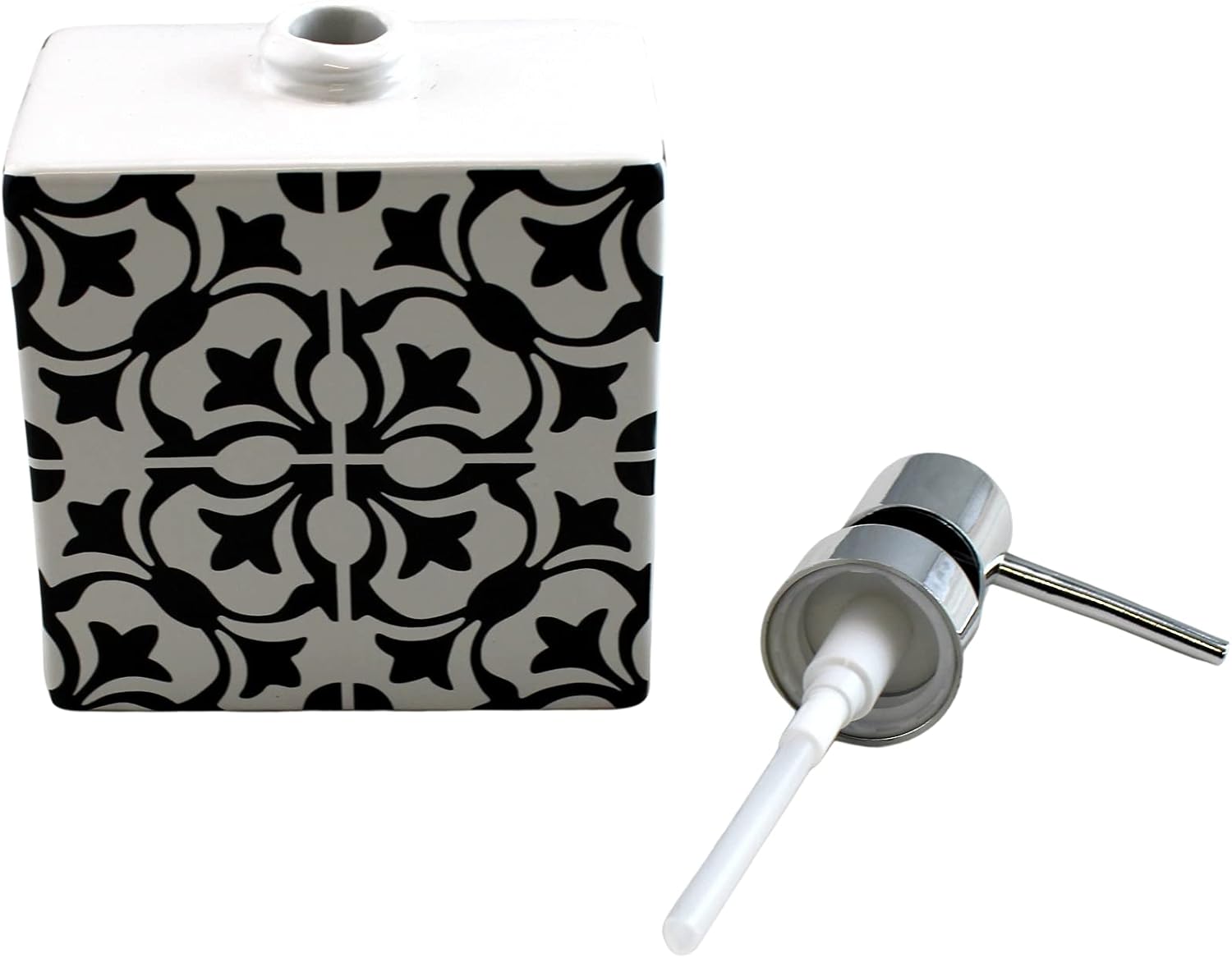 Printed Pump Soap Dispenser Bathroom Powder Room Kitchen Home Large 13 Ounce Ceramic (B) (B) : Home & Kitchen