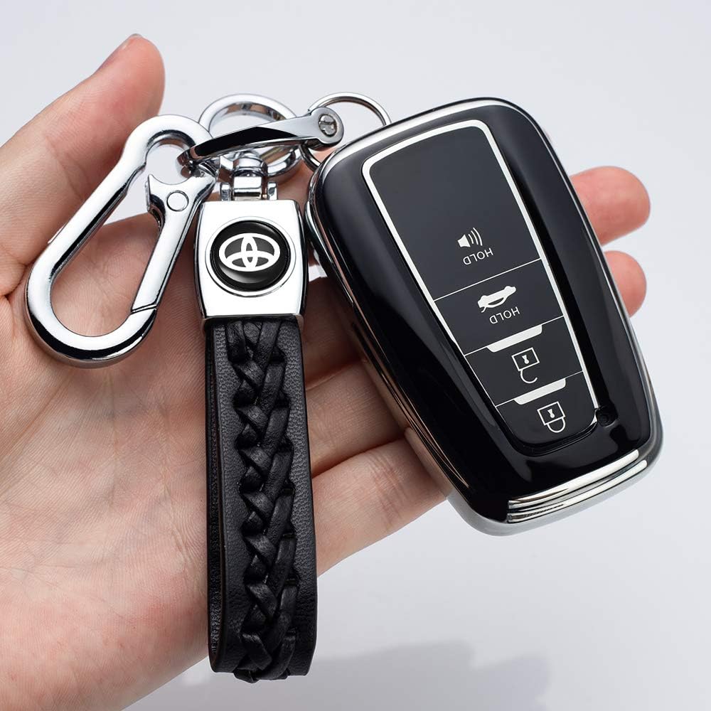 121Fruit Way for Toyota Key Fob Cover with Keychain Soft TPU 360 Degree Protection Key Case Compatible with 2018-2021 Toyota Camry RAV4 Avalon C-HR Prius Corolla GT86 Smart Key(Black)