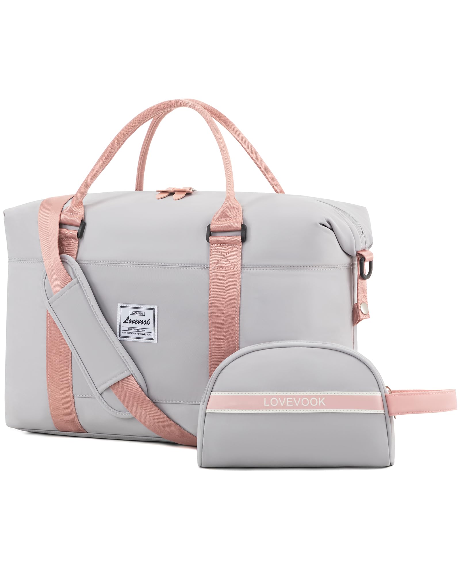 LOVEVOOK Borsa da viaggio da donna, sportiva, borsa da viaggio, borsa da palestra, aereo, grigio e rosa, M-30L, moderno