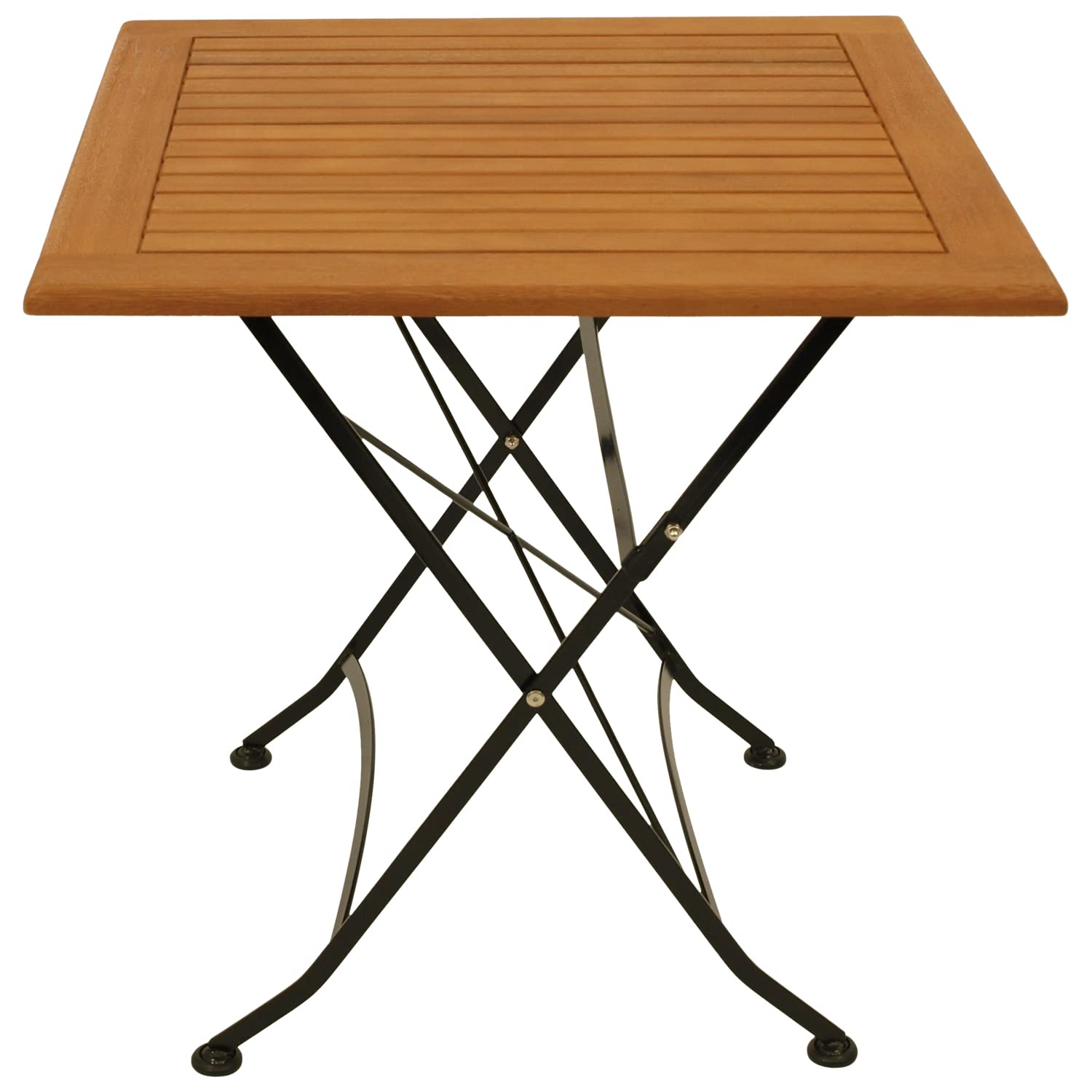 DEGAMO Gartentisch Klapptisch HOFGARTEN 75x75cm, Flachstahl schwarz + Eukalyptus Holz, braun geölt, klappbar, Outdoor