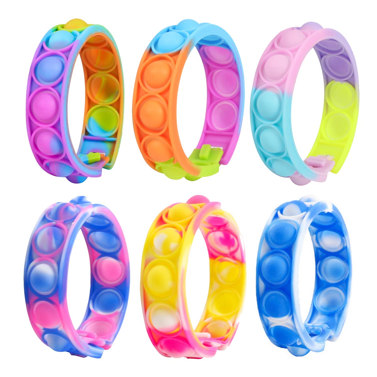 IBAMA 6Pcs Pop Bracelet Fidget Toy Fidget Bracelet Wearable Push Bubble Wristband Sensory Toys Hand Finger Press Toy Silicone Stress Reliever Toys for Kids Anxiety-Multi-color