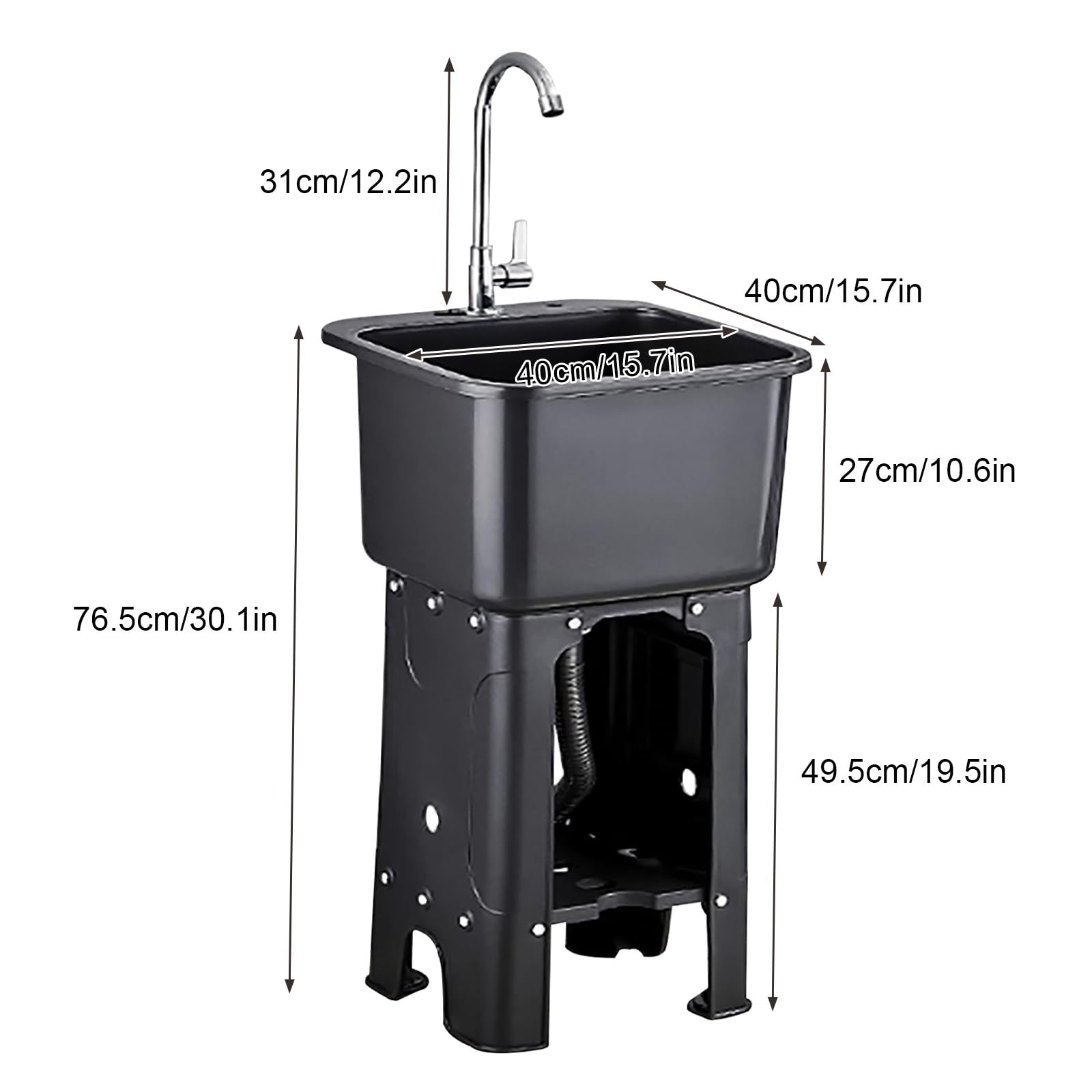 Fregadero utilitario con grifo giratorio de 360°, fregadero de plástico independiente con almacenamiento de tabla de lavado para garaje, laboratorio, lavandería y jardín