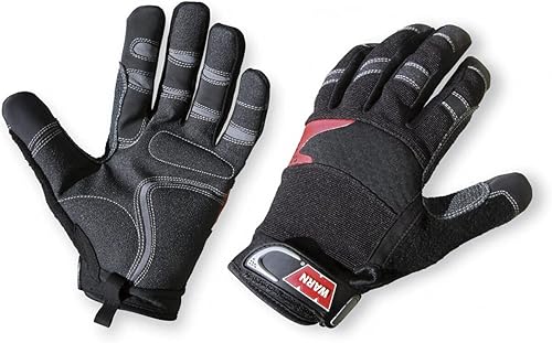 WARN 91650 Protección de Manos Guantes de cabrestante de cuero sintético con refuerzo de Kevlar, grande, negro, 1 par