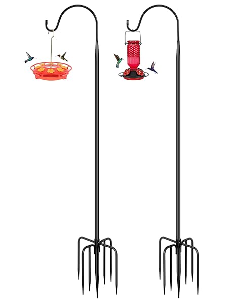 FEED GARDEN Shepards Hooks for Outdoor Bird Feeder Pole 92 Inch Adjustable Tall Heavy Duty Shepherds Hooks for Hanging Plant Baskets, Solar Lights, Wedding Decor, Lanterns, Black (2 Pack)