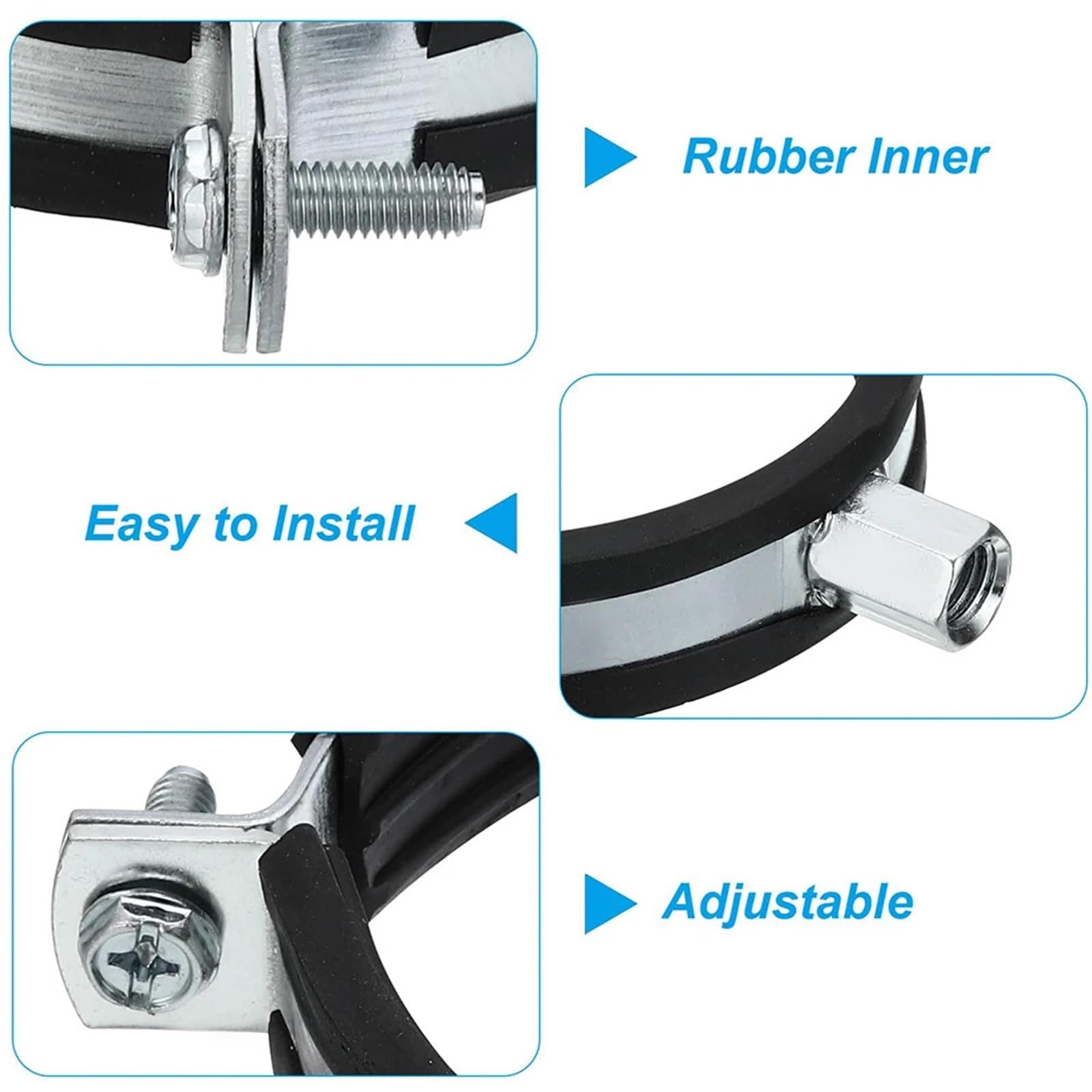 Colgador de tubos acero al carbono con anillo partido goma | Montaje en techo y pared de 15-315 mm: colgador de tubo galvanizado con anillo partido de goma(312-315mm,(2.5mm ))