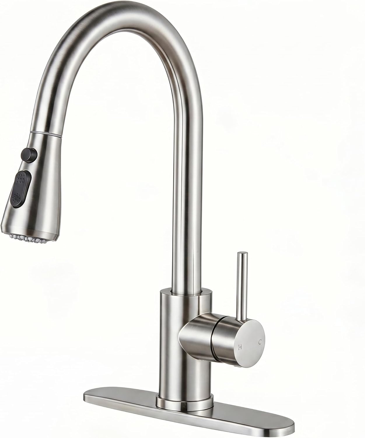 KINGO Kitchen Faucet, Brushed Nickel Kitchen Faucets with Pull Down Sprayer, High Arc Single Handle Stainless Steel Sink Faucets 1 or 3 Hole, Kitchen Sink Faucets for Farmhouse Camper Laundry Rv Bar