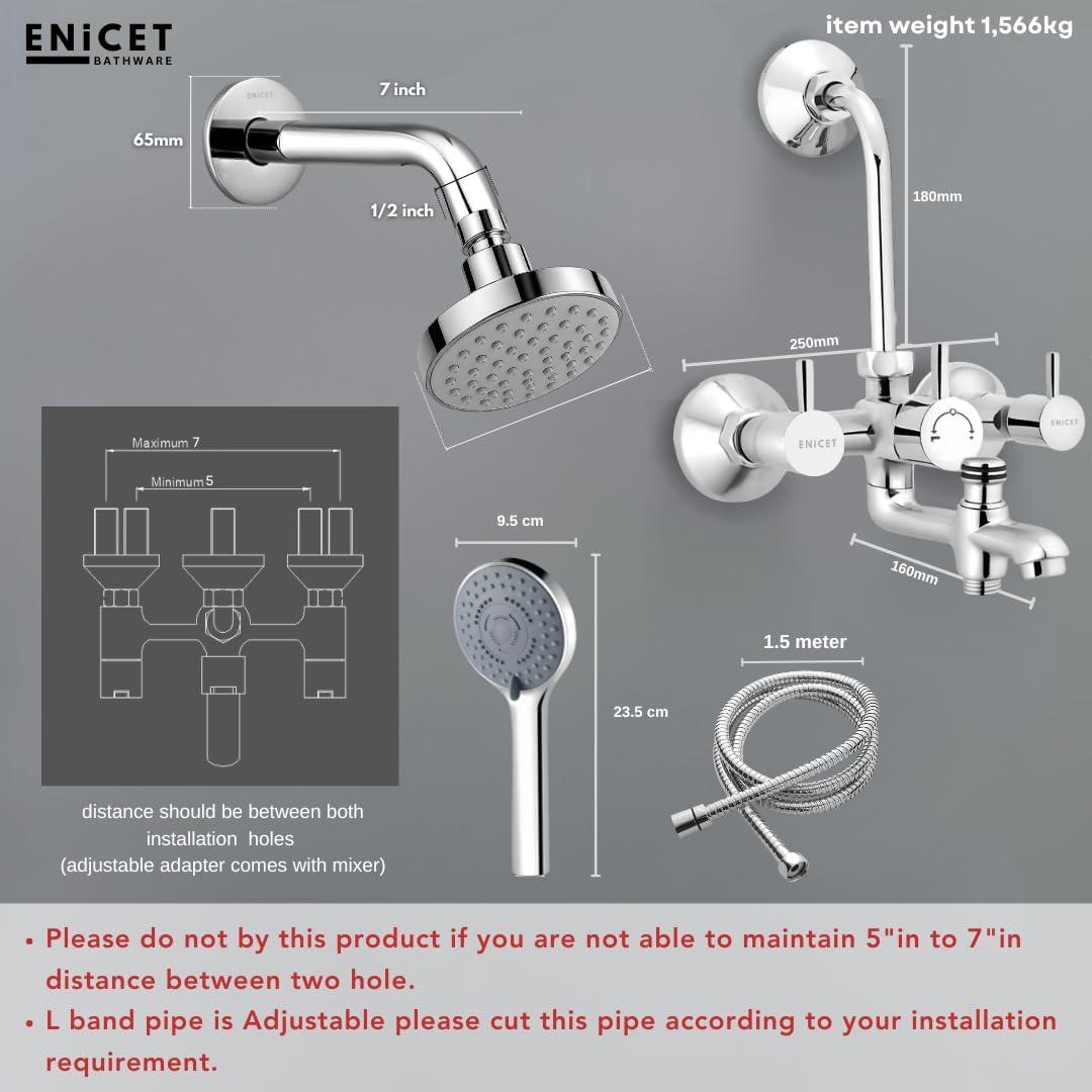 ENICET 3-in-1 Wall Mixer - Shower & Hand Shower -6