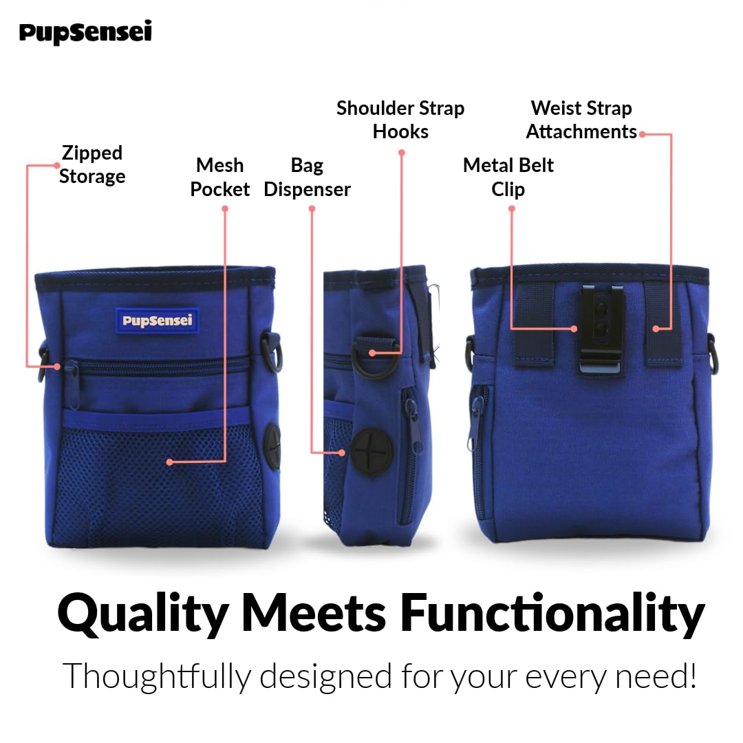Dog Treat Pouch for Training – Magnetic Dog Treat Bag with Belt Clip & Poop Bag Dispenser – Hands Free Carry Pouch with Auto-Close Access & Shoulder Strap – Durable Pet Gear – Navy Blue - image 7