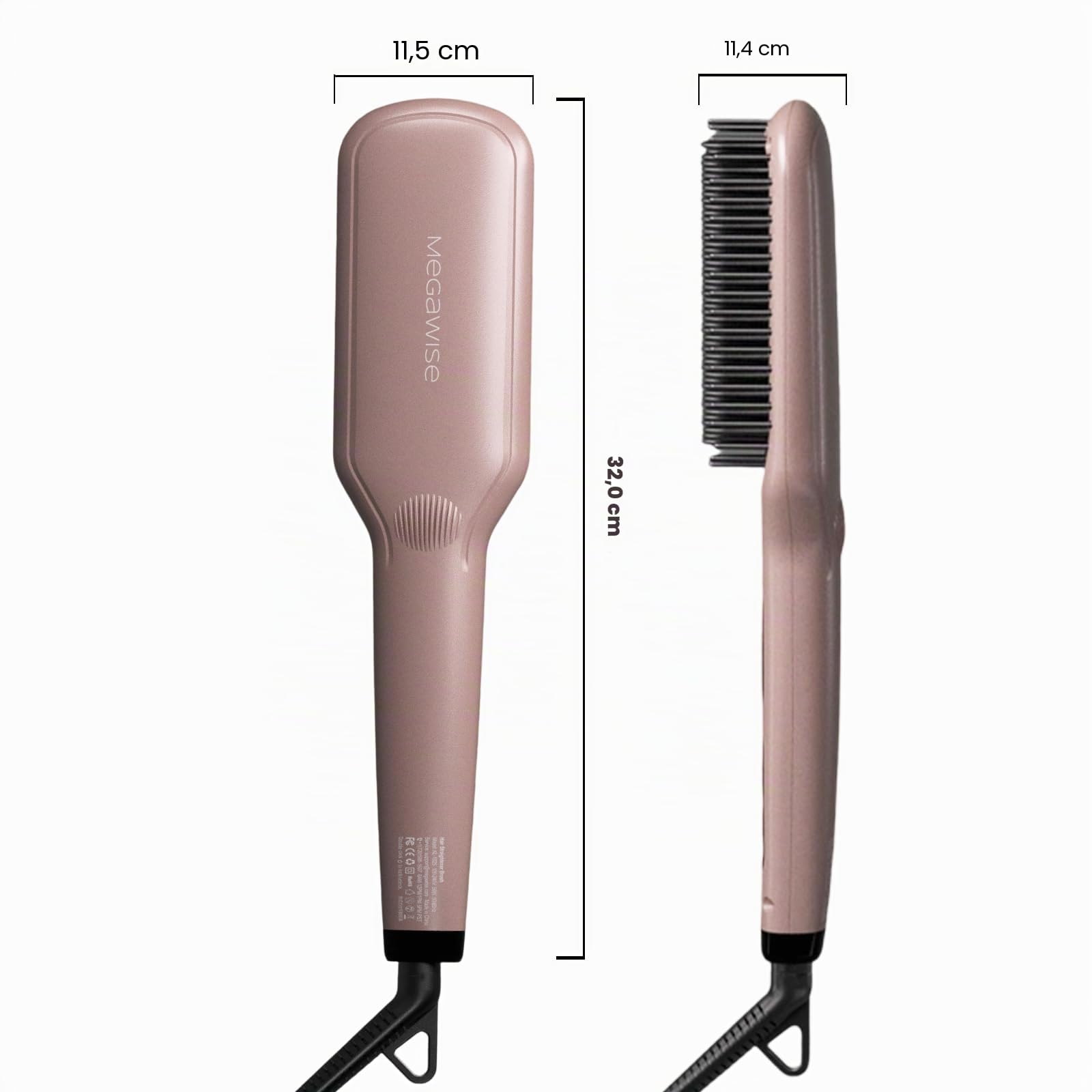MEGAWISE Glättbürste, elektrischer Haarglätter mit Ionisator, MCH-Heizelement, LED-Anzeige, Temperaturregelung, 100–240V, Auto-Abschaltung