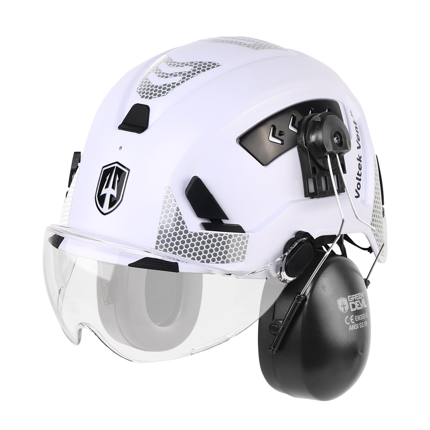 GREEN DEVIL VOLTEK Vent AIR Set - Höhenarbeits-Schutzhelm EN12492 Zertifiziert + Passiver Gehörschutz SNR 32dB + Klares Ersatzvisier EN166