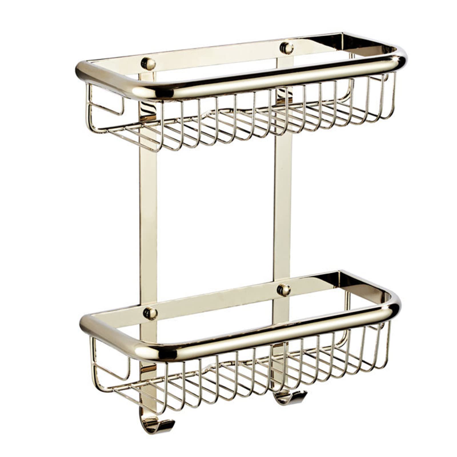 ASerZenith Rectangular European Style Bathroom Shelf Wall-Mounted 30cm Double Layer Hook Rack Brass(Gold)