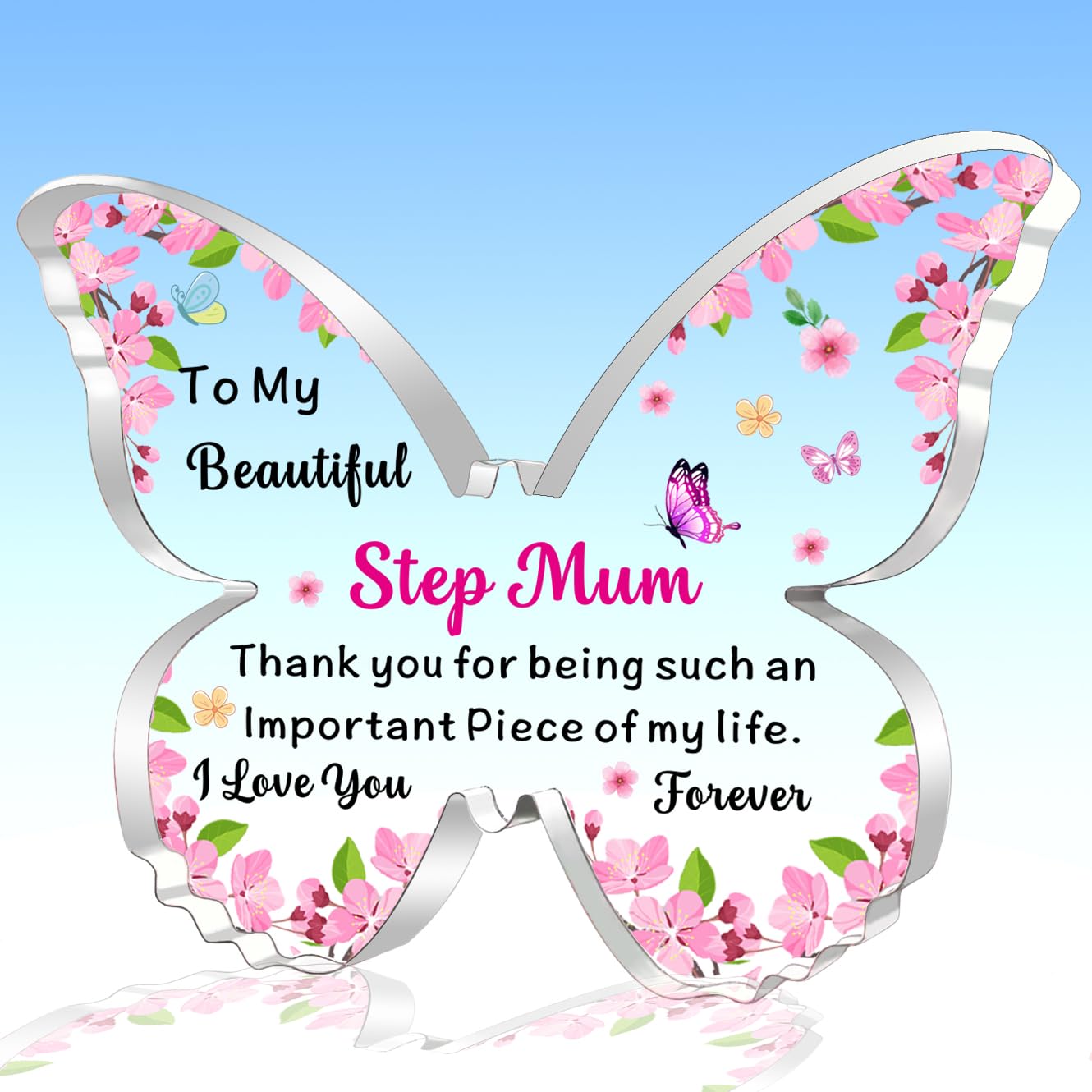 AMZQ Step Mum Gifts Step Mum Butterfly Shaped Plaque Christmas Birthday Gifts for Step Mum