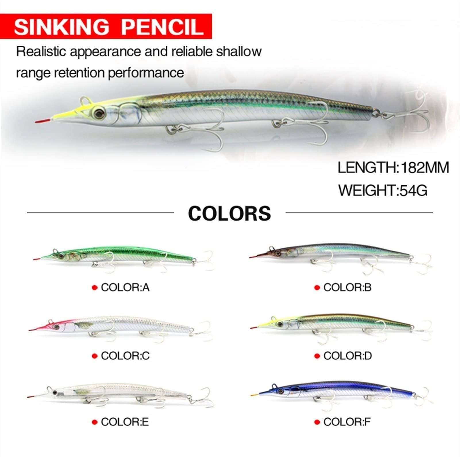 Señuelos de Pesca Blandos, Cebos de Pesca 10 Piezas Señuelos de Agua Salada Señuelo de Pesca Cebos de río Marino Aparejos de Pesca 182 mm 54 g for Trucha de Agua Dulce Salmón Simple y práctico