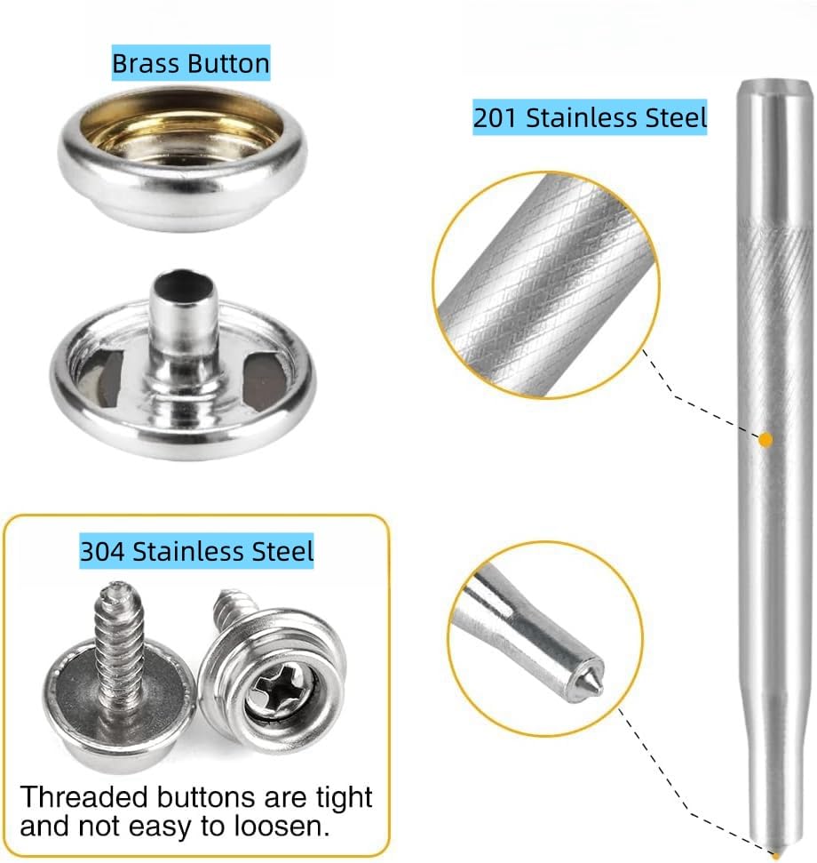 Titoe 150 PCS Canvas Snap Kit - 3/8" Stainless Steel Boat Snaps With Setting Tools For Boat Covers, Furniture, Tarps
