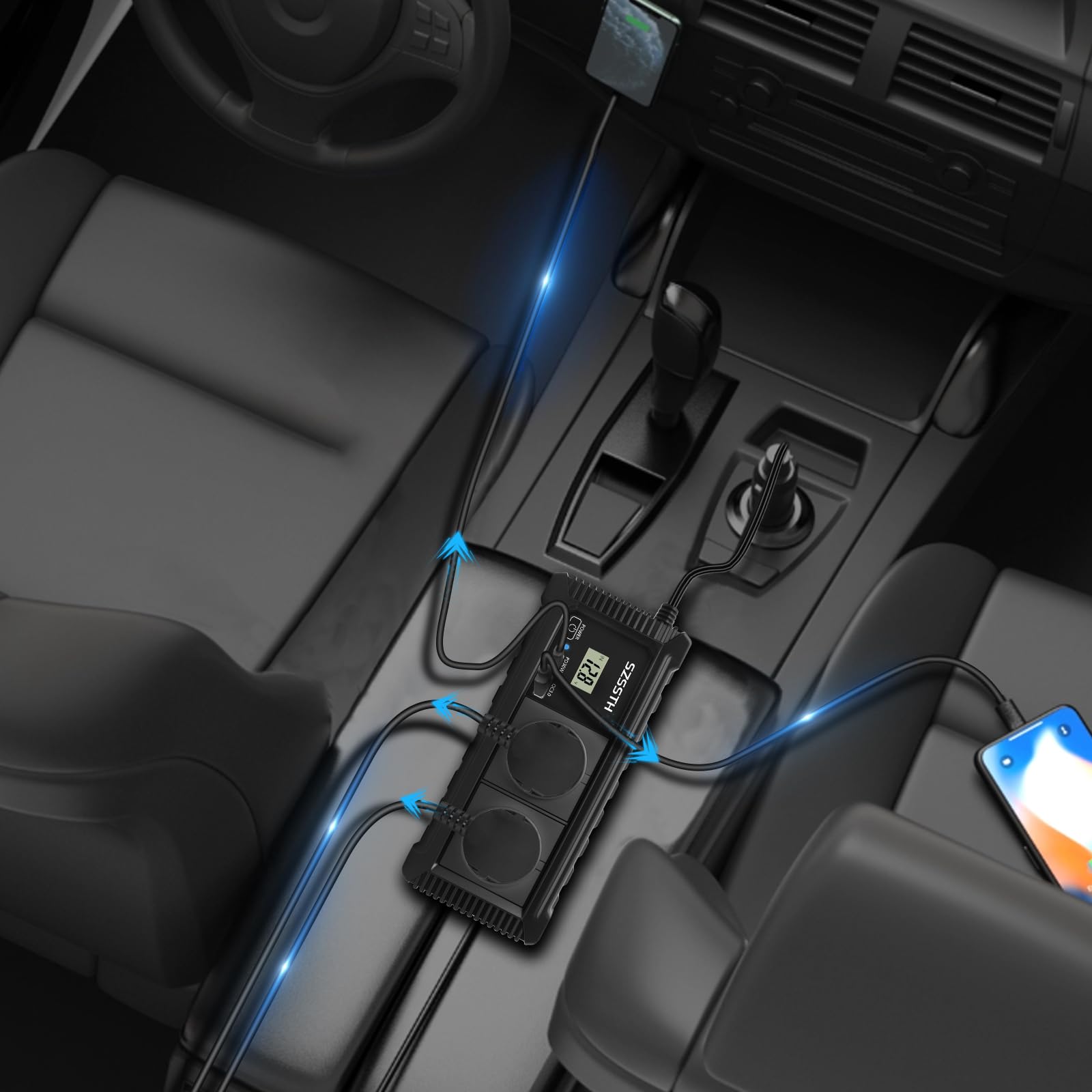 200W Auto Wechselrichter 12v auf 230v Spannungswandler mit PD USB-C und USB-A Anschluss, Auto Steckdose Inverter 12V 220V für Campen Reisen Handys Laptop Pad Und Mehr