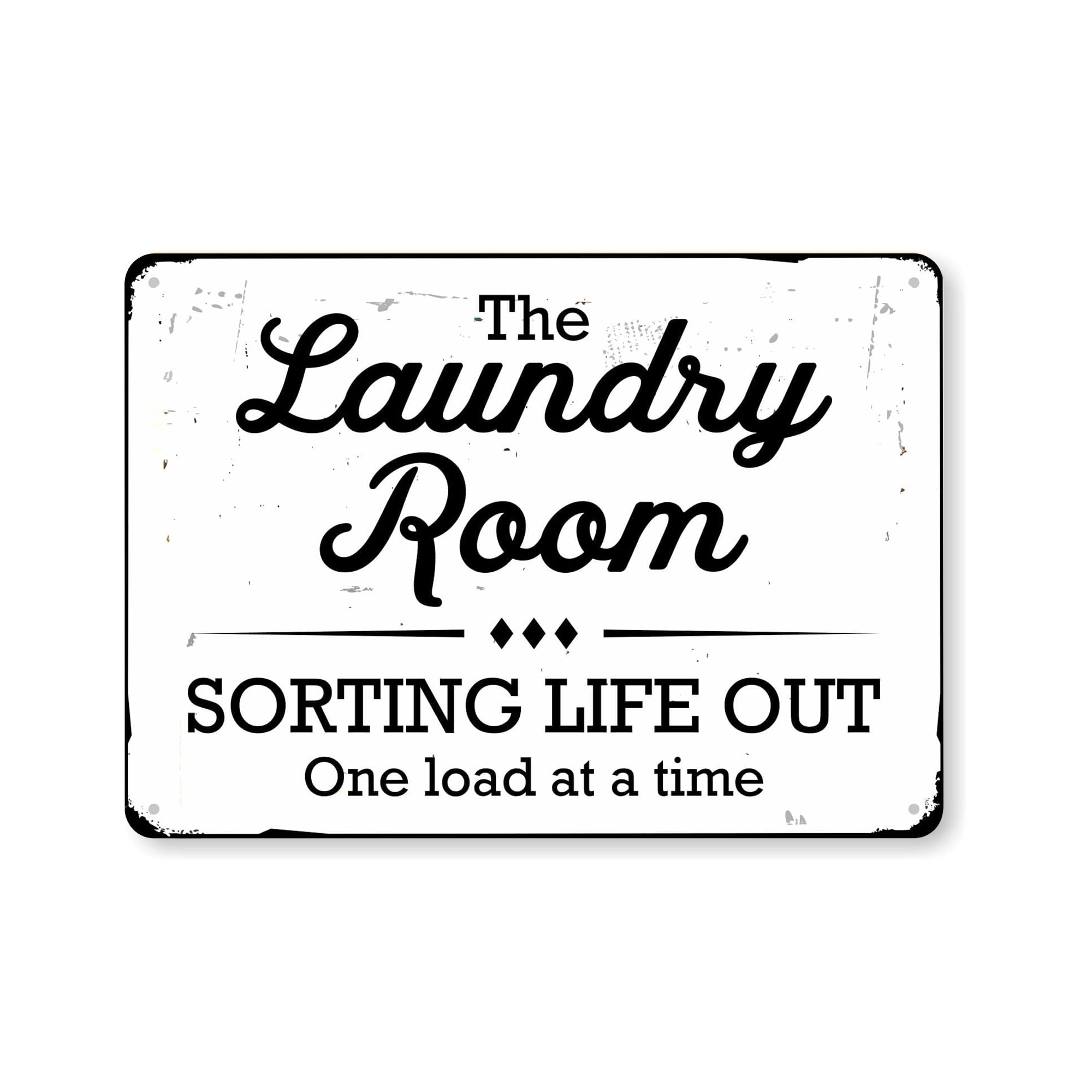 SmartSign Funny Laundry Room Sign, “Sorting Life Out One Load At A Time” Vintage Decor Sign, 10" x 14", 40 mil Laminated Rustproof Aluminum, Black &