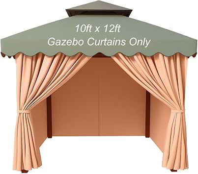 PLULON 10 x 12 Gazebo Curtains Outdoor Waterproof 4-Panels Universal Replacement Privacy Curtain Sidewalls with Zipper for Patio Yard Garden Curtain Only