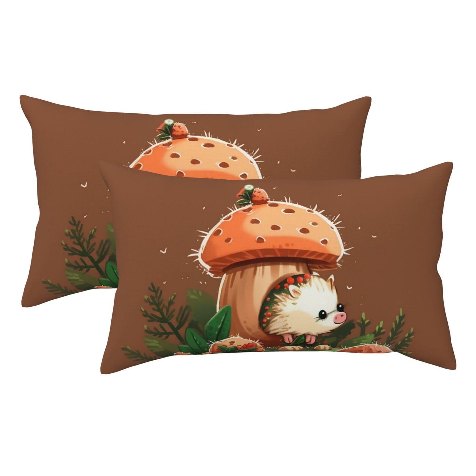 2 Pack King Size Pillow Cases for Hair and Skin Soft Breathable Pillow Case Covers with Hidden Zipper Hedgehog and Mushroom Pillowcase 20x36 Inches Pillow Covers for Sleeping Gift