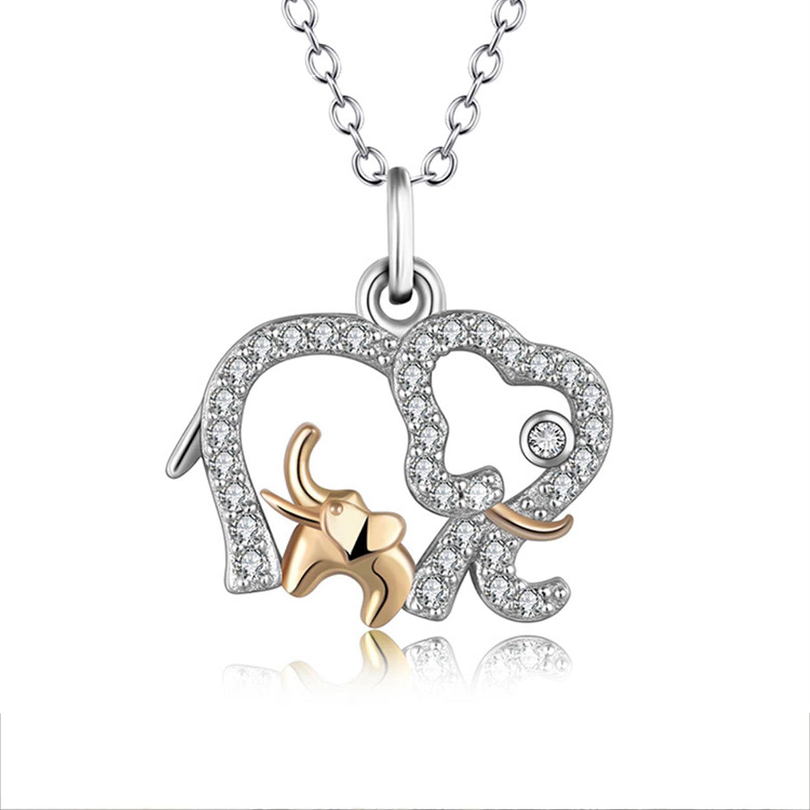 hixswnu 925 Ciondoli in Argento Sterling Collana Madre e Bambino Animale Ciondolo Catena Due Colori Openwork zirconio Regalo per Le Donne Madre Moglie