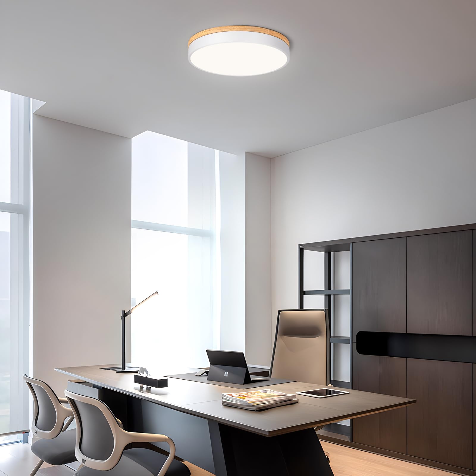 Moderne Deckenlampe Holz,LED Deckenleuchte weiß,4000K,36W Schlafzimmerleuchte Für Wohnzimmer,Flur,Studie,Küche,Bad,Esszimmer,Ø40 cm