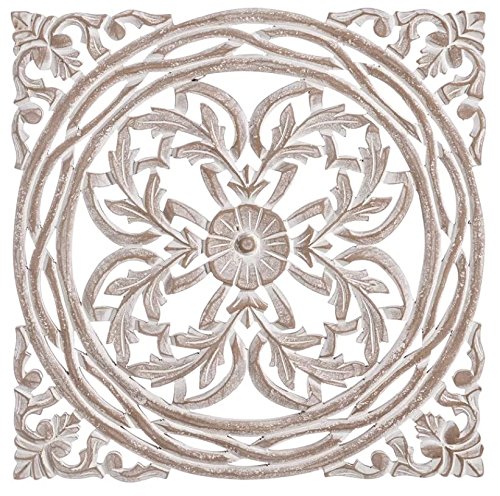 Kraft Mistry Handcafted Wood Wall Panel 40 x 40 cms White Antique