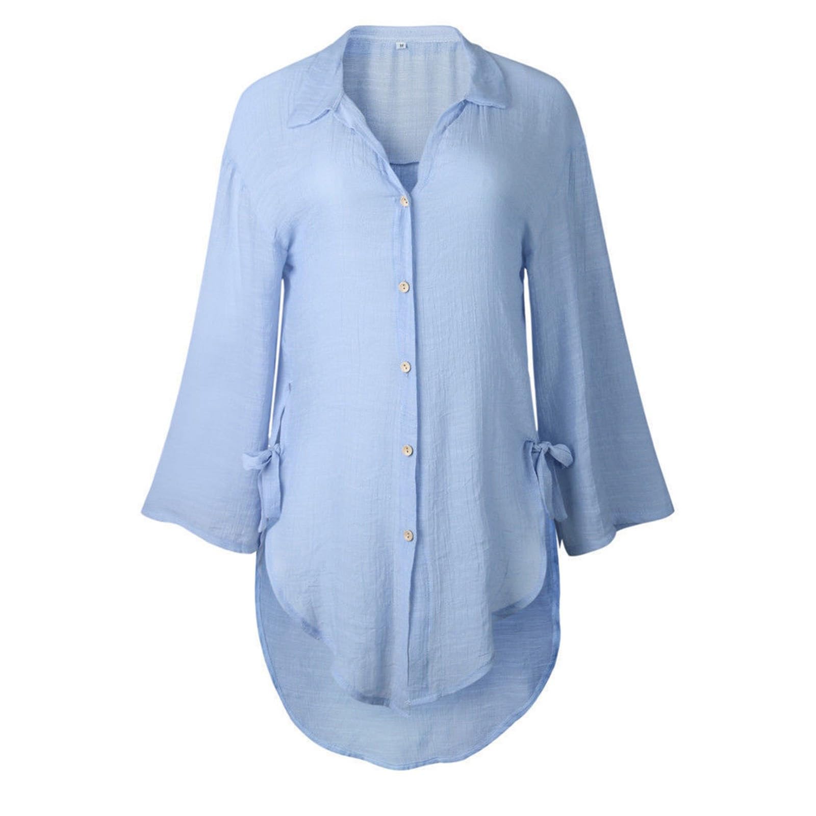 T-Shirt Damska Koszula Casual Bawełniana Guzikowa Długie Topy Bluzka Sukienka Luźna Koszulka