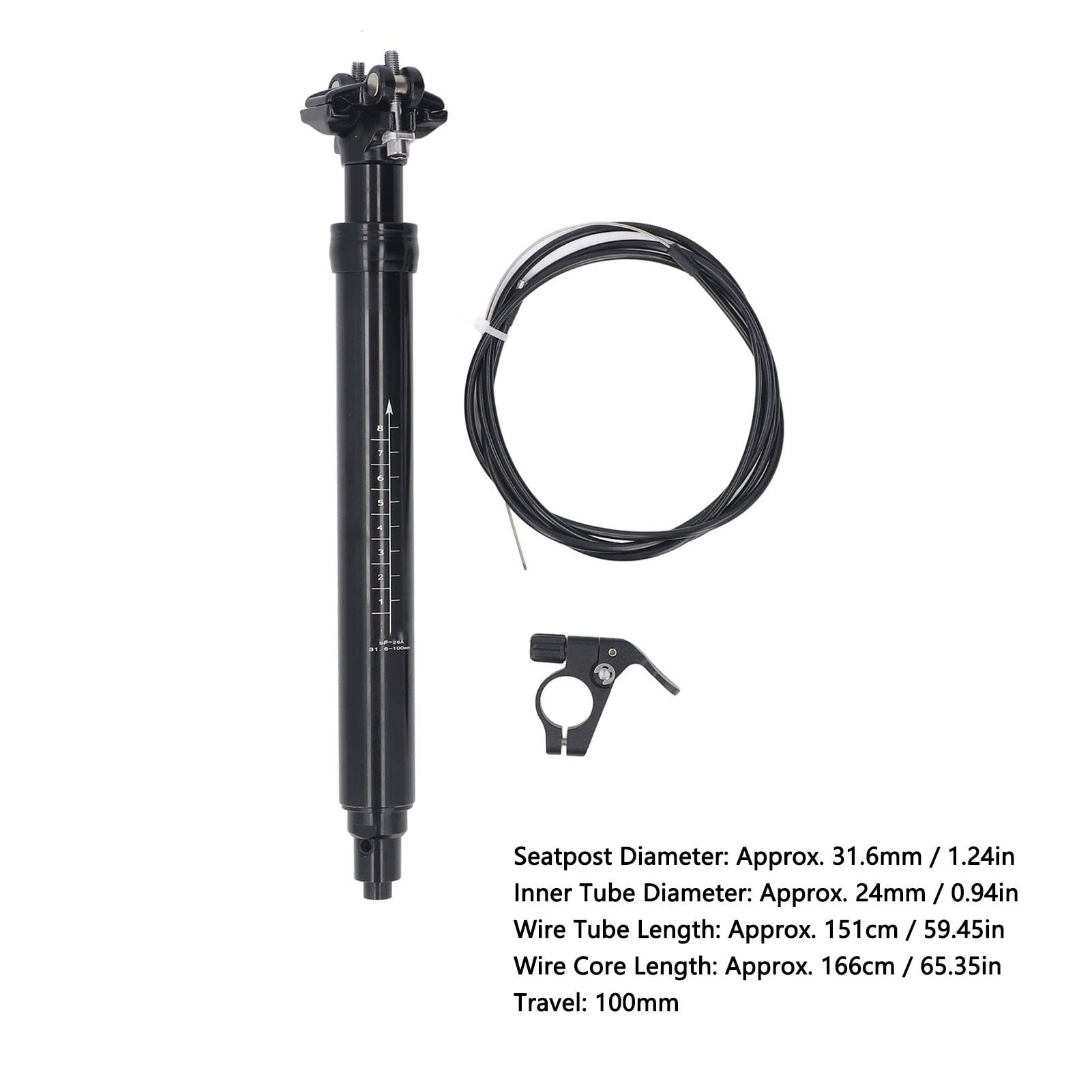 Bike Dropper Post, 31.6mm 100mm Travel Internal Routing Aluminum Alloy Bike Seatpost for Mountain Road Bikes