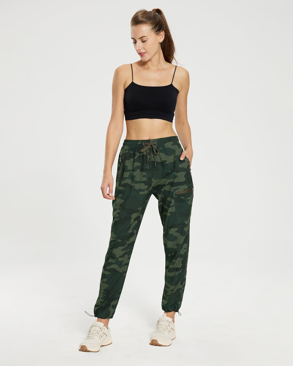 MOURCE Womens Hiking Pants Light Weight Quick Dry Elastic High Waist Cargo Joggers with 4 Zippered Pockets - Image 3