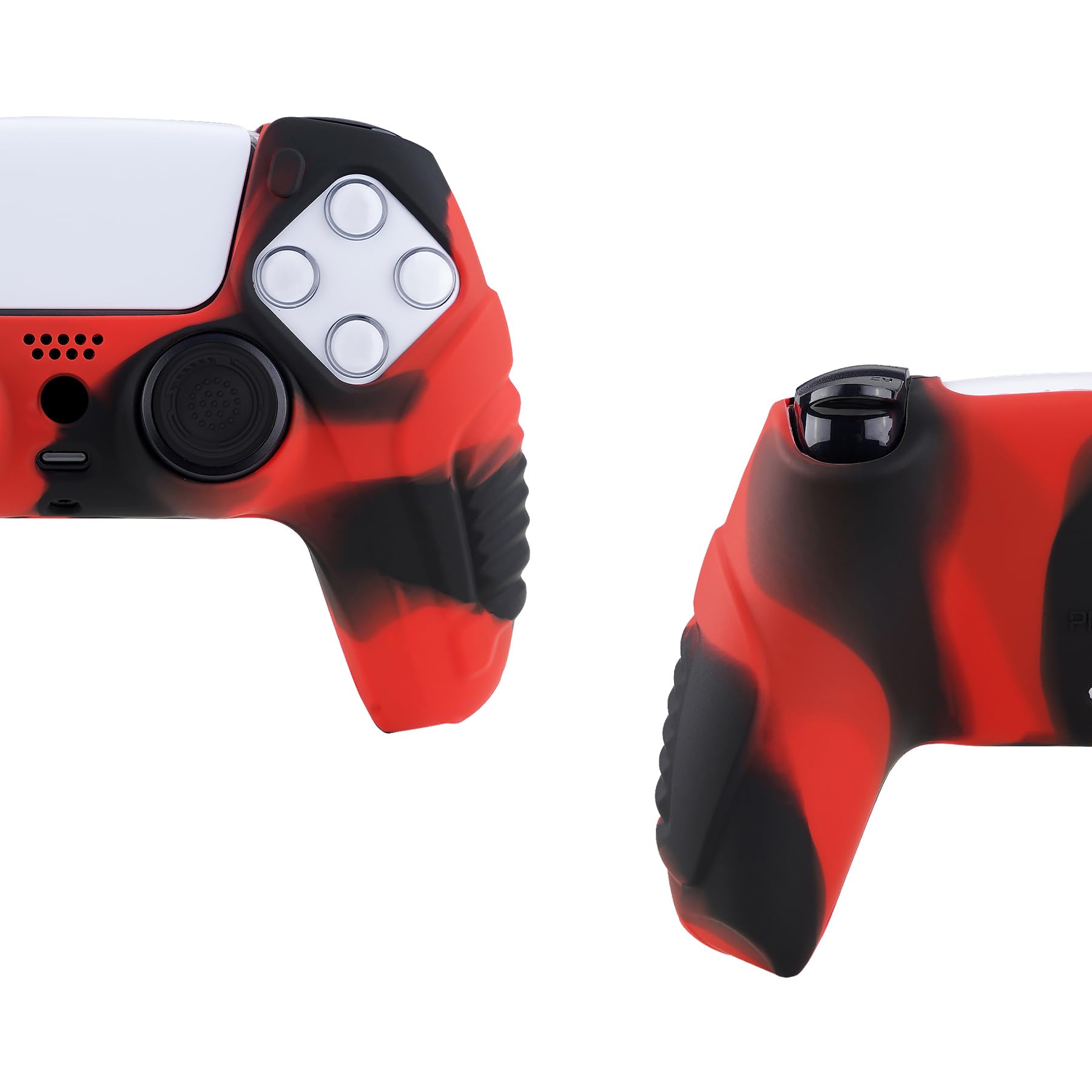 PlayVital Funda de Silicona para ps5 Mando - Carcasa Antideslizante Ergonómica con 2 Tapas para Joysticks, Protector Suave y Resistente - Edición Guerrero Raging (Rojo Negro)