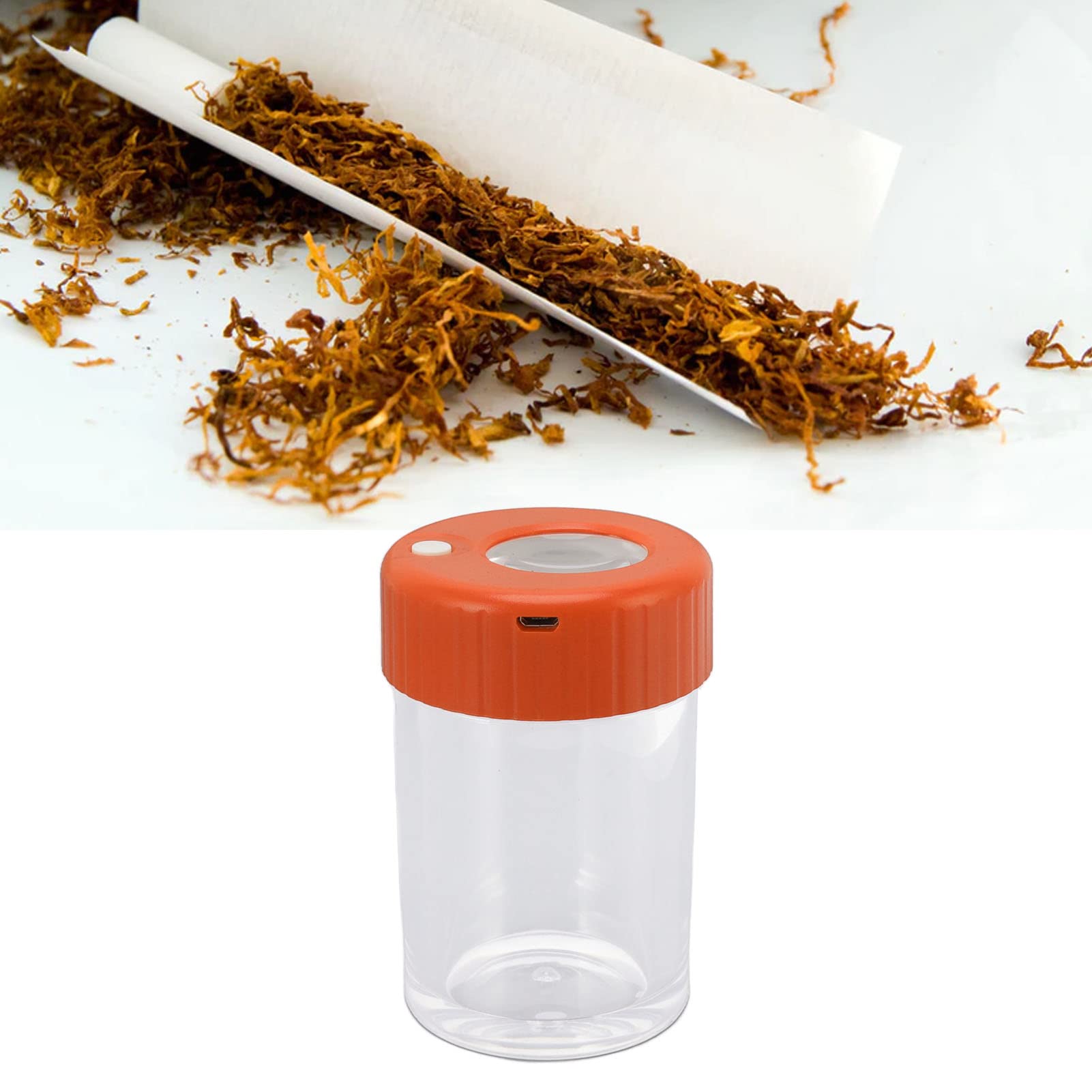 Magnifying Viewing Jar, Waterproof Magnifying Glass Storage Jar Compact with LED Light for (Orange)