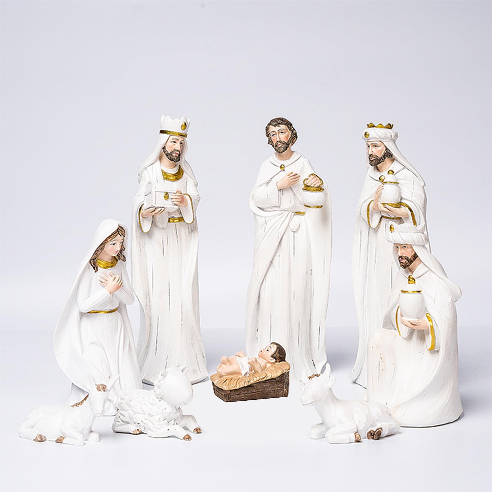 BestAlice Krippen-Sets, Weihnachtskrippen-Set, Kunstharz, Krippenfiguren-Set, Weihnachtsschmuck, Geschenke, Weihnachts-Tischszenen, Figuren-Set, Sammlerstücke, Arbeitsplatte, Statue,(Weiß)
