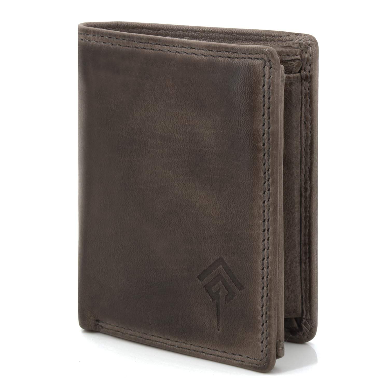 JOREY Slim Wallet Herren aus Echtleder – kleine Geldbörse im Hochformat mit RFID-Schutz – Geldbeutel kompakt aus Wasch-Leder (Taupe)