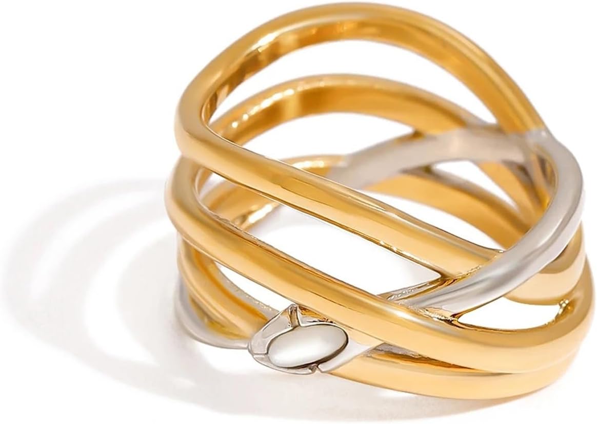 Trendy Design Stainless Steel Metal Multi-layer Lines Hollow Ring Jewelry Gift 1Pcs