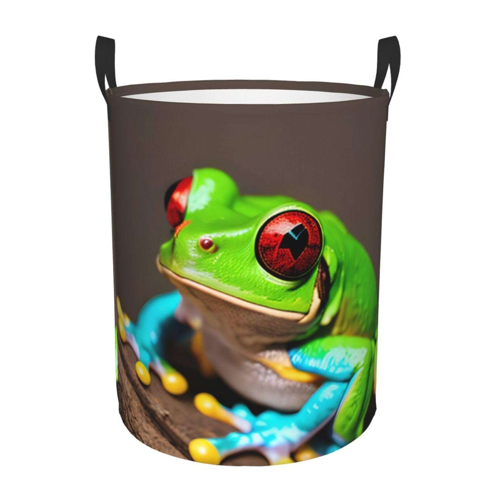 S Collapsible Laundry Hamper Round Red Eyes Tree Frogs Print Storage
