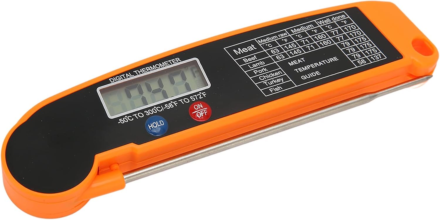 review BORDSTRACT Meat Thermometer, Compact Handheld Instant Read Insertion Meat Thermometer, Grill Food Thermometer for Kitchen, Picnic, Camping Grilling, Barbecue(Orange)