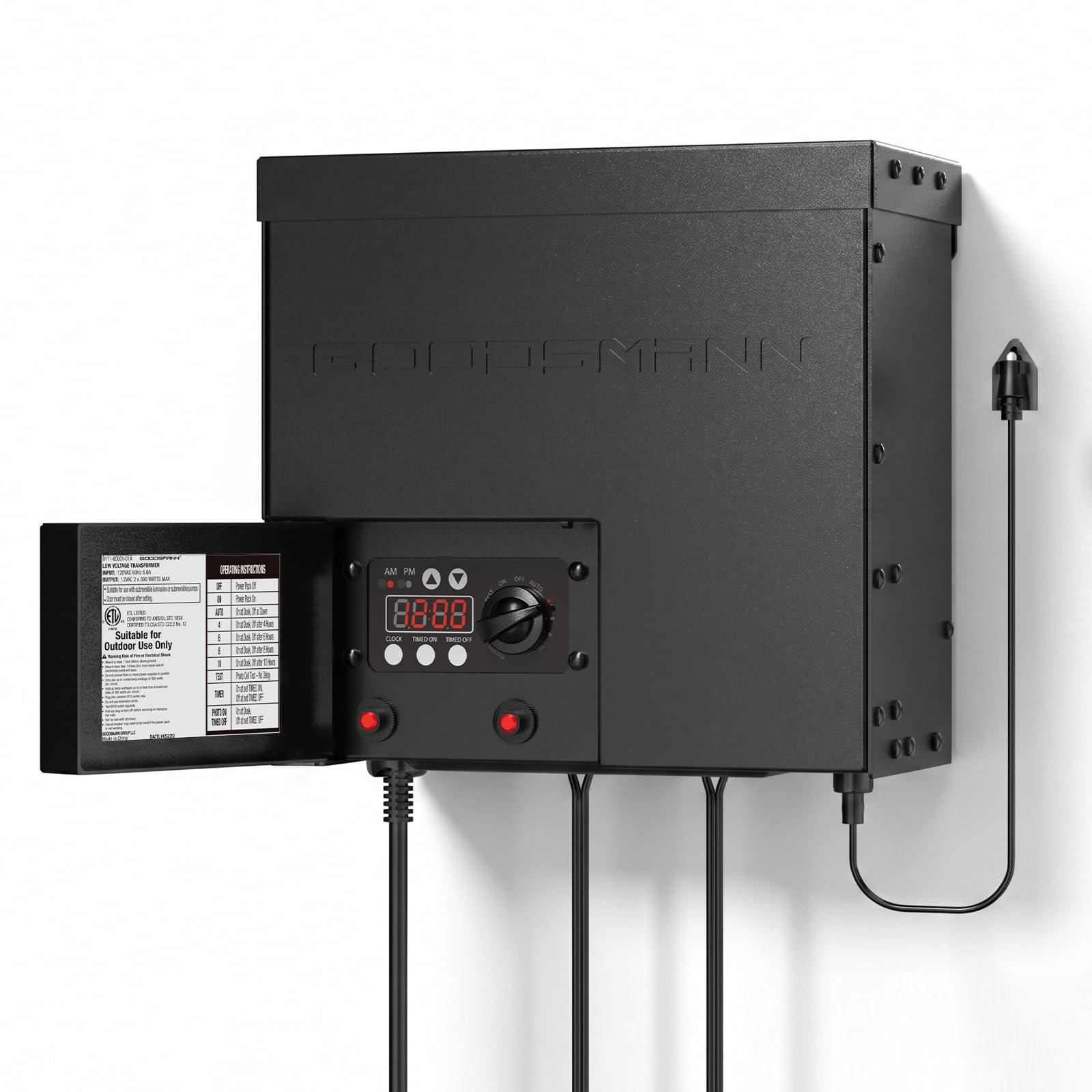 GOODSMANN Niederspannungstransformator, 600 W, mit Fotoaugen-Timer, Außenbeleuchtung, Transformator für Landschaftslichter, 120 V AC auf 12 V AC, 9111-60001-01 A