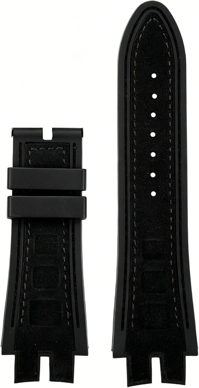 Suede Leather Watch Strap with Silicone Back, Double Convex End Replacement Band