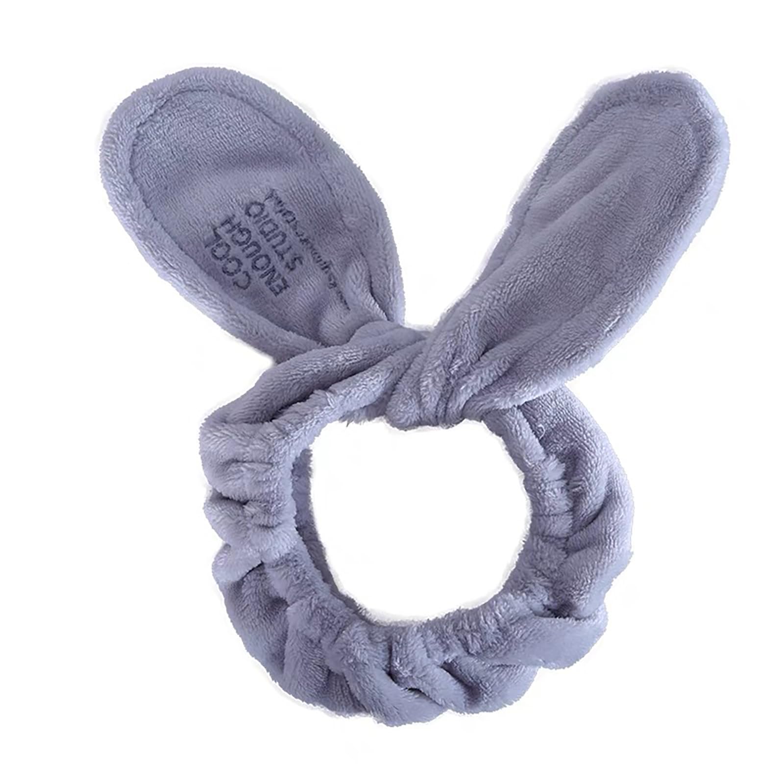 Banda para el pelo para lavar la cara, suave forro polar coral, encaje para el pelo, forma de orejas de conejo, diadema de maquillaje, 1 pieza (gris)