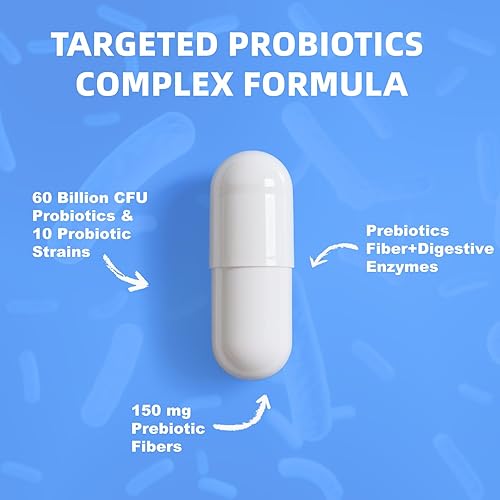 Miniatura 4 de Probióticos con prebióticos para mujeres y hombres, salud digestiva e intestinal, cápsulas veganas, sin OMG, sin gluten ni lácteos