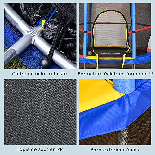 HOMCOM Trampoline pour Enfant Ø 1,40 x 1,60H m Filet de sécurité Porte zipée 6 poteaux rembourrés Inclus Charge Max. 45 kg – Image 5