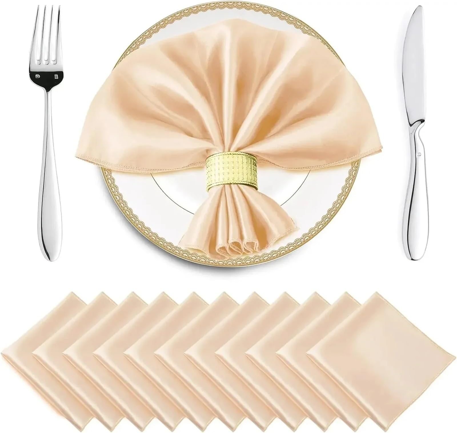 Table Napkins 24Pcs 30x30cm Satin Napkin Square Dinner Napkins Weddings Party Soft Table For Romantic Decoration(24Pcs Champagne)